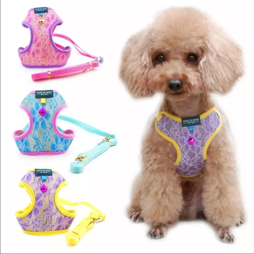 Purple Lace Harness Adjustable with Bell for Small Medium Dog or Cat